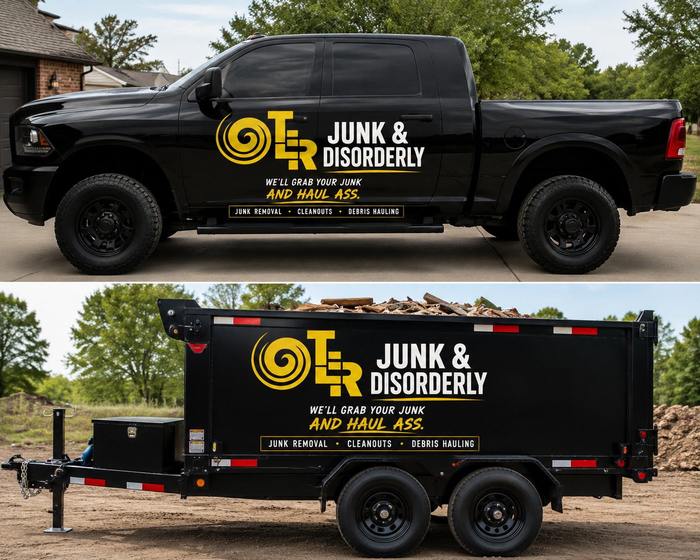 T.E.R. Junk & Disorderly branded truck and dump trailer